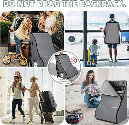 Car Seat Travel Bag for Airplane – Waterproof Heavy Duty Carseat Backpack for Gate Check or Airport Travel – Fits Infant, Convertible & Booster Seats, Dark Grey