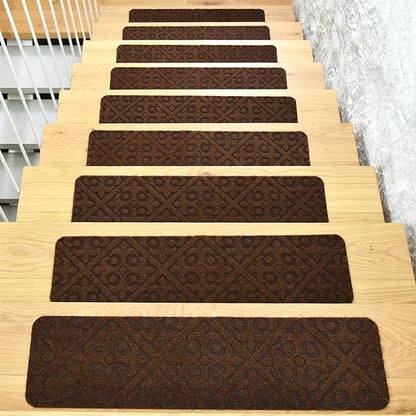 Carpet Stair Treads Set of 13 Non Slip Skid Rubber Runner Mats Rug Tread Indoor Outdoor Pet Dog Stair Treads Pads Stairway Carpet Rugs Brown 8" x 30"