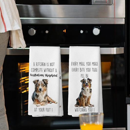 Australian Shepherd Dog Kitchen Towels Set of 2, Funny Dog Kitchen Decor, Dogs Gifts for Women Men Hand Towel, Pet Owner Gift Decorative Tea Towels Dish Towel 16x24 Inch
