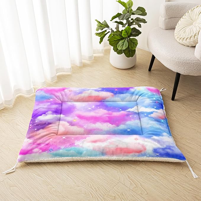Dog Cat Bed Mat Ultra Soft Fluffy Pet Bed Washable Fashion Dog Crate Beds Comfy Comfy Pet Sleeping Pad Suitable for Pet Raised Bed(42"x32",Colorful Clouds)