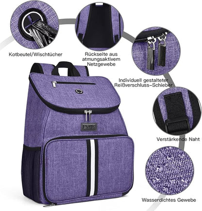 BAGLHER丨Dog Travel Bag, Airline Approved Pet Supplies Backpack, Dog Travel Backpack Accessories Set with 2 Silicone Collapsible Bowls and 2 Food Baskets. Purple