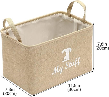 Geyecete Canvas Dog Toy Storage Dog Toy Basket-Box for Dog Toy Bins, Dog Blanket, Dog Clothes Storage - Pet Toy and Accessory Storage Bin-Beige-S