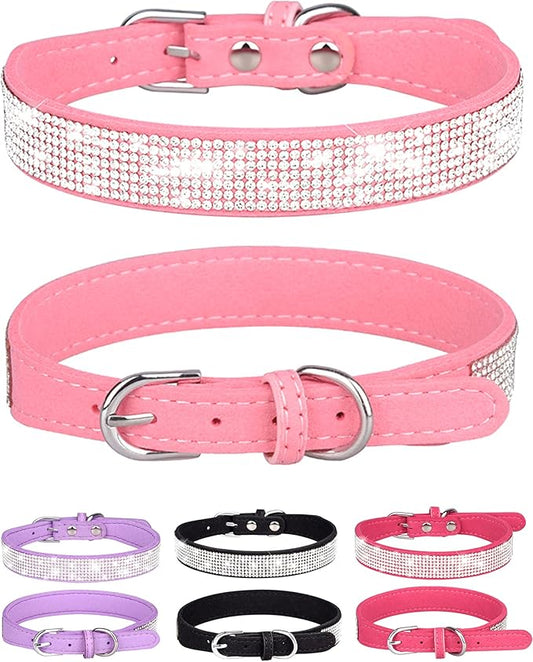 Bling Dog Collar for Small Medium Large Dogs, Rhinestone Dog Collars for Girl and boy Dog, Diamond Puppy Collars, Adjustable Leather Suede SOFE Cat Collar (M(13"-15.4"/33CM-39CM), Pink1)