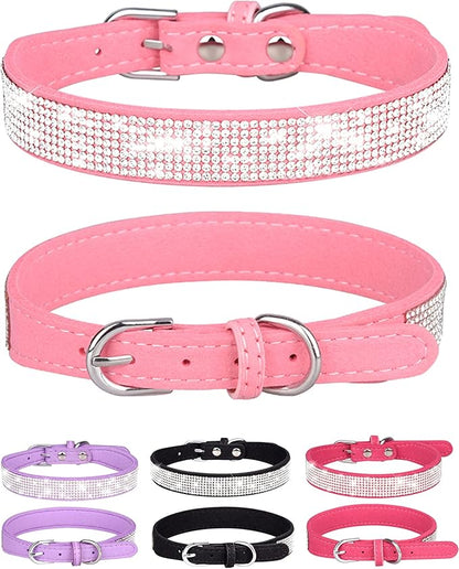 Bling Dog Collar for Small Medium Large Dogs, Rhinestone Dog Collars for Girl and boy Dog, Diamond Puppy Collars, Adjustable Leather Suede SOFE Cat Collar (XS(8.2"-10.6"/21CM-27CM), Pink1)