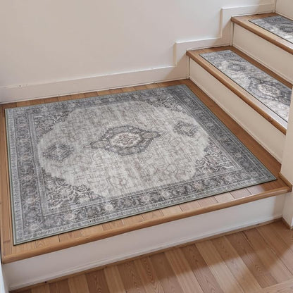 OJIA Stair Treads Carpet for Wooden Steps Non Slip Landing Mat Stair Rug with Rubber Backing, Faux Wool Soft Stair Runner Safety Rugs for Family, Absorbent Washable 31x31 inch Carpet for Stairs
