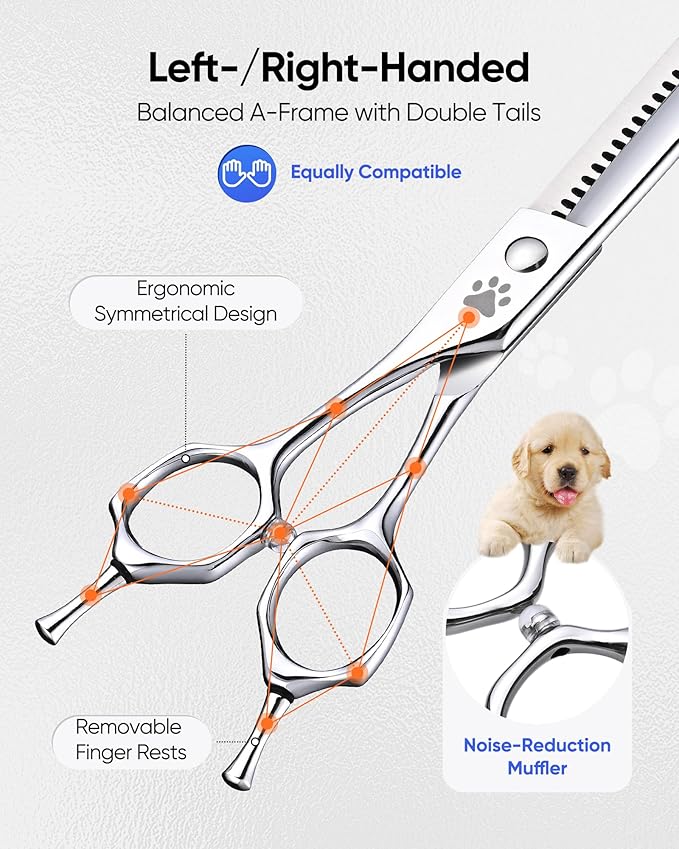 ULG Straight Chunker Dog Shears for Grooming, 7 Inch Professional Straight Chunker Dog Grooming Scissors for Thinning and Cutting, 65%-75% Rate 440C Stainless Steel Pet Hair Scissors