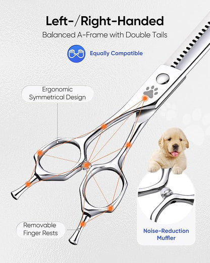 ULG Straight Chunker Dog Shears for Grooming, 7 Inch Professional Straight Chunker Dog Grooming Scissors for Thinning and Cutting, 65%-75% Rate 440C Stainless Steel Pet Hair Scissors