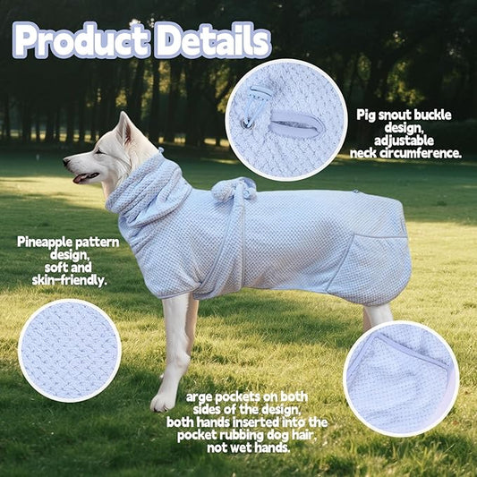 Super Absorbent Dog Bathrobe Pineapple Soft Fast Drying Dogs Towel Robe Adjustable Drying Coat for After Bath with Hood (Pineapple Blue, XX-Large)