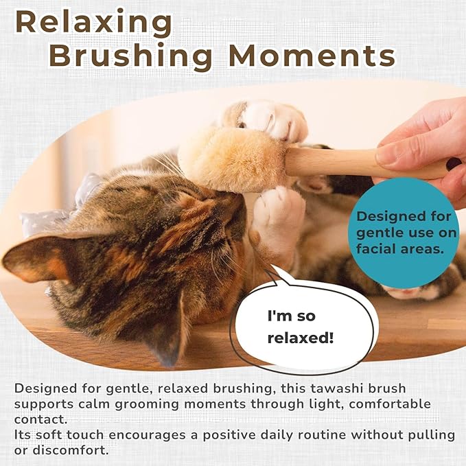 Cat Brush for Indoor Cats – Soft Gentle Natural Sisal Cat Grooming Brush & Cat Massage Brush, Collects Loose Surface Fur (Not a Heavy Deshedding Tool), Handmade in Japan (Type-A)