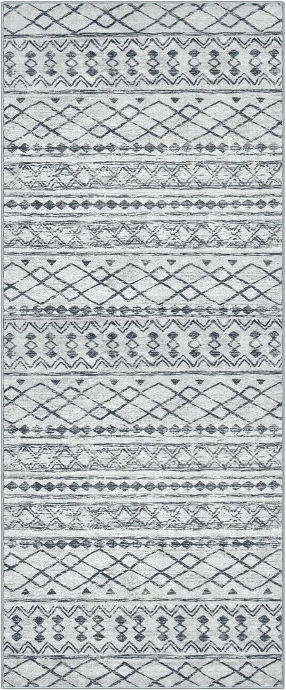 KUTA Moroccan Rugs for Entryway, 2PCS 2x3 and 2x6 Grey Entrance Small Area Rug, Non-Slip Washable Ultra Soft Hallway Runner Rug, Vintage Geometric Low-Pile Indoor Door Mat Floor Carpet