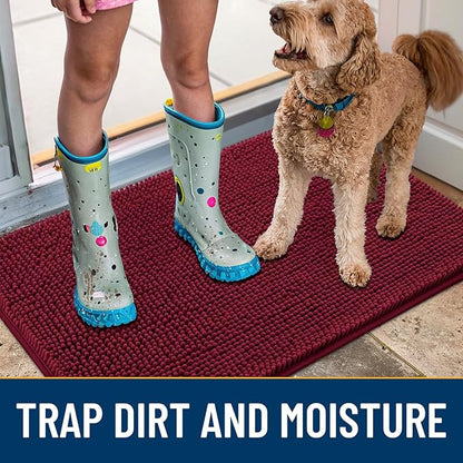Smiry Dog Door Mat for Muddy Paws 47x24, Absorbs Moisture and Dirt Doormat, Non-Slip Washable Quick Dry Chenille Front Door Mat Indoor Entrance, Entryway Carpet for Inside Floor, Red