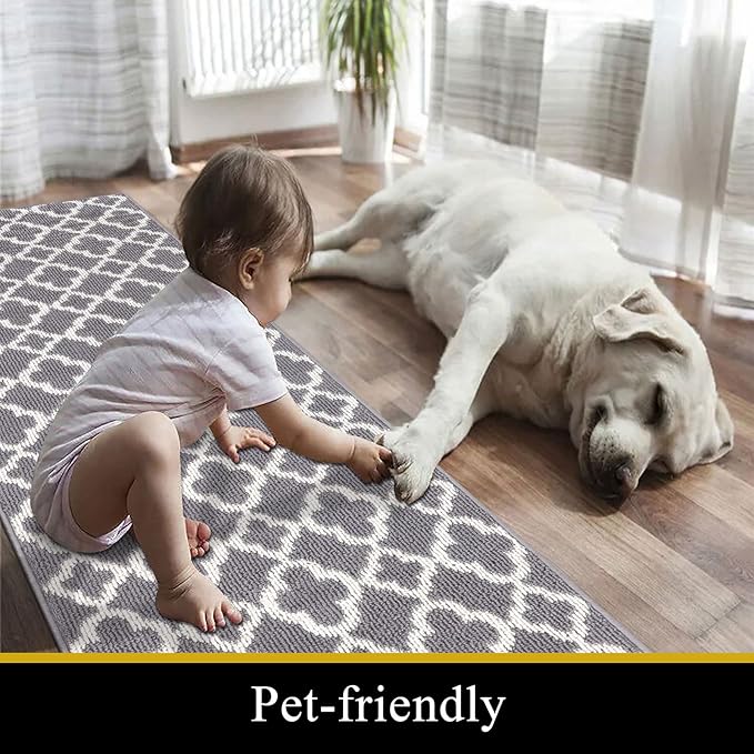 U'Artlines Long Runner Rug for Hallway 2×8feet Non Slip Kitchen Floor Carpet Runners Grey Geometric Pattern Machine Washable Area Rug for Entryway Bathroom
