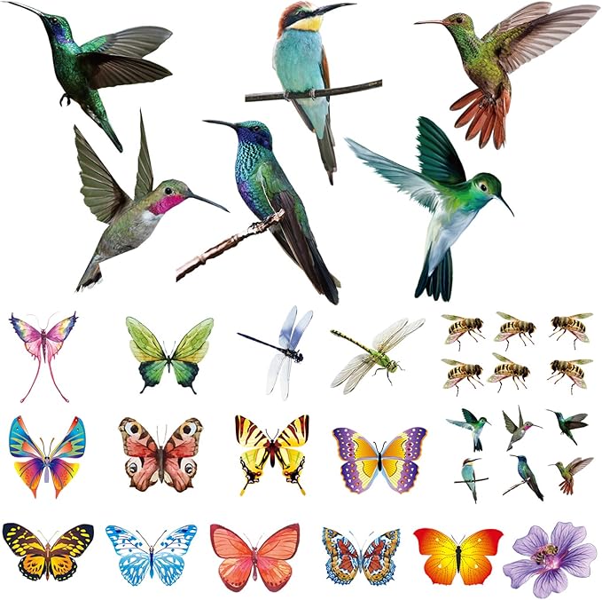 32 Pieces Extra Large Hummingbird Butterfly Window Clings, Anti-Collision Window Decoration Decals, Static Stickers Decor for Glass Windows and Doors - Non-Adhesive Vinyl Cling to Alert Birds