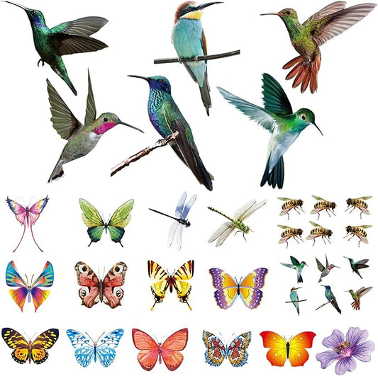 32 Pieces Extra Large Hummingbird Butterfly Window Clings, Anti-Collision Window Decoration Decals, Static Stickers Decor for Glass Windows and Doors - Non-Adhesive Vinyl Cling to Alert Birds