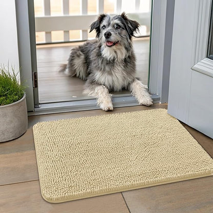 Smiry Dog Door Mat for Muddy Paws 24x16, Absorbs Moisture and Dirt Doormat, Non-Slip Washable Quick Dry Chenille Front Door Mat Indoor Entrance, Entryway Carpet for Inside Floor, Cream White