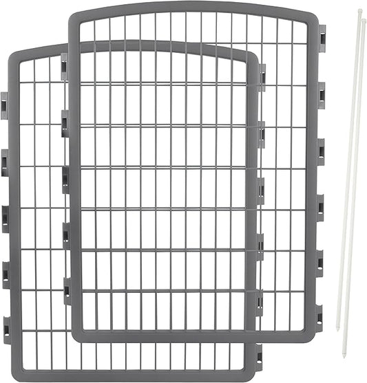 IRIS USA 34'' Pet Playpen 2 Panel Add-On with Connecting Rods, Dog Playpen, Small Medium Large Dogs, Heavy-Duty Molded Plastic, Rust-Free, Non-Skid Rubber Feet, Easy Assemble, Customizable, Gray