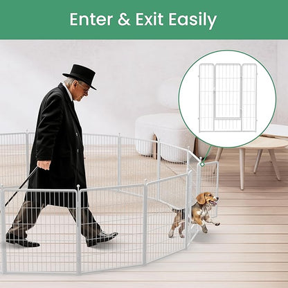 HealSmart Dog Playpen Indoor, Puppy Playpen Indoor Outdoor for Yard, Camping, RV, 32" Height 16 Panels Heavy Duty Dog Pen for Small/Medium Dogs, White