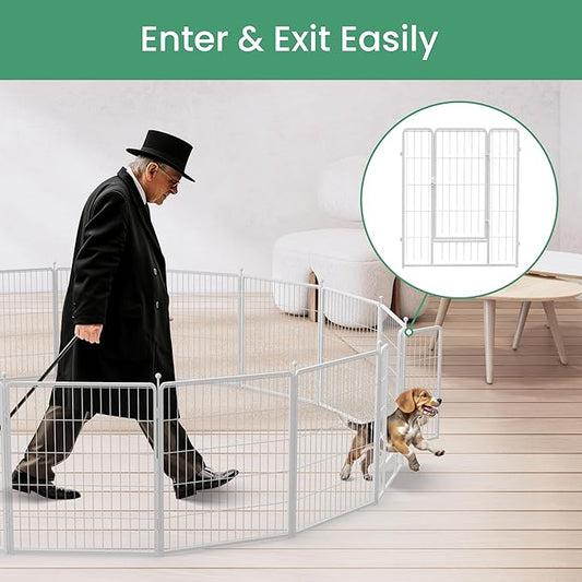 HealSmart Dog Playpen Indoor, Puppy Playpen Indoor Outdoor for Yard, Camping, RV, 32" Height 16 Panels Heavy Duty Dog Pen for Small/Medium Dogs, White