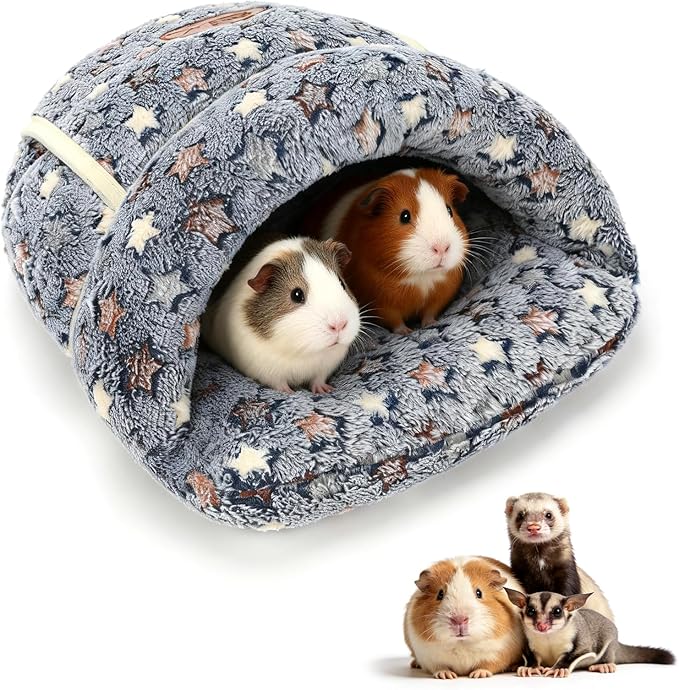 YUEPET Guinea Pig Bed Cuddle Cave Warm Fleece Cozy House Bedding Sleeping Cushion Cage Nest for Small Animal Squirrel Chinchilla Hedgehog Cage Accessories(Grey Star
