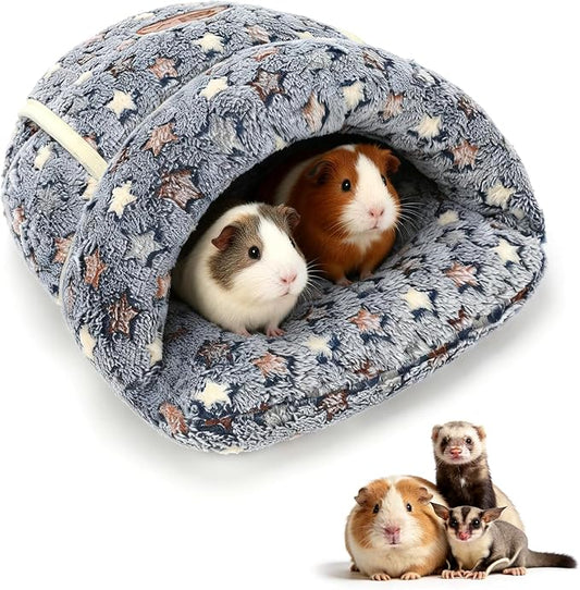 YUEPET Guinea Pig Bed Cuddle Cave Warm Fleece Cozy House Bedding Sleeping Cushion Cage Nest for Small Animal Squirrel Chinchilla Hedgehog Cage Accessories(Grey Star