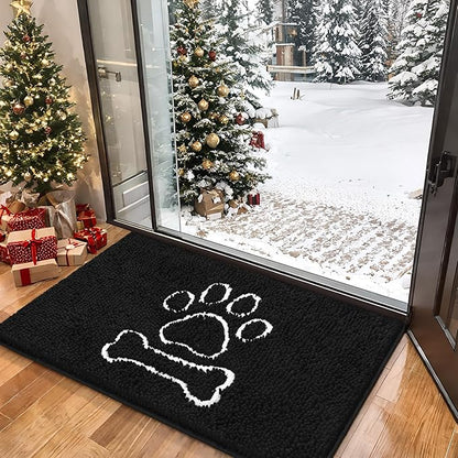 AROGAN Doormat Dog Chenille Doormats Indoor Entrance Black, Pet Indoor Door Mats Washable for Mud Entry Busy Area Dogs Muddy Pawprints 24x36 Inch