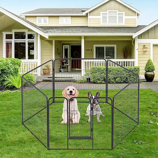 FDW Dog Playpen Dog Pen Dog Kennel 2 Panels 32 Inch Height Indoor Outdoor Folding Metal Portable Puppy Exercise Pen Heavy Duty Dog Fence for Yard Camping,Black