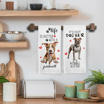 Pitbull Gifts Kitchen Towels Set of 2, Funny Dog Hand Towels for Kitchen Bathroom Decor, Dog for Pitbull Dogs Lovers Owners Women Men Dishcloths Dish Towel 16X24 Inches