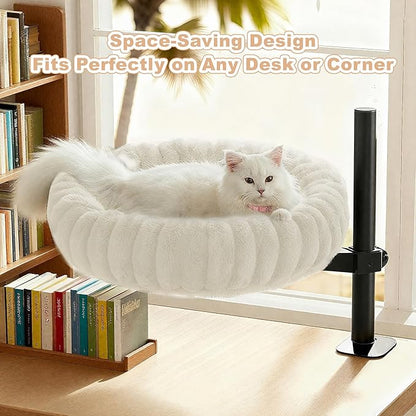 Dogpals 360° Rotating Cat Bed for Desk, Height Adjustable Cat Perch with Semi-Enclosed Design & Removable Cushion, No-Drill Clamp fits up to 1.18" Desk, Supports 9lbs for Office, Gaming Table