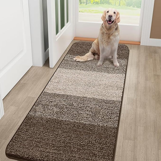 Smiry Dog Door Mat for Muddy Paws, Absorbs Moisture and Dirt, Low-Profile Entryway Mat with Non-Slip Backing, Entry Indoor Outdoor Doormat for Inside Floor (48x30 Inches, Light Brown, Striped)