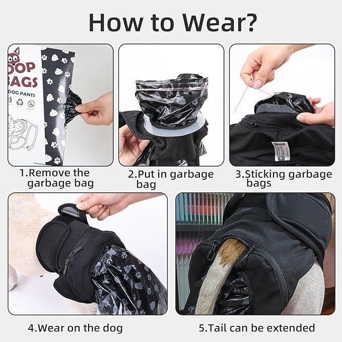 Wearable Automatic Dog Poop Collector Pants, Medium, Black, 1 Pack