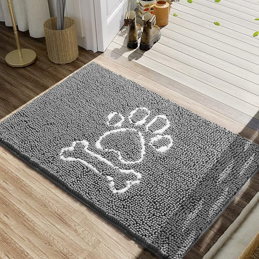 AROGAN Chenille Indoor Door Mat Entryway Rug, 16x24 Grey, Super Absorbent Mud Mats for Dirty Dogs Paws & Muddy Shoes, Non Slip Welcome Floor Doormats for Home Front Back Door, Patio, Garage, Entrance