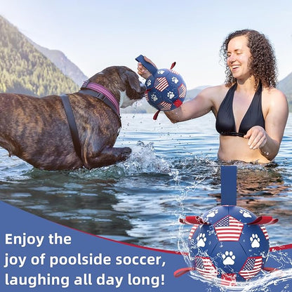 QDAN Dog Toys, Soccer Ball with Straps, Durable Dog Balls for Small Medium, Beach Pool Dog Water Toy (6 Inch)