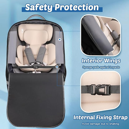 Padded Car Seat Travel Bag For Airplane: Backpack Car Seat Cover for Air Travel, Carseat Bag With Shoulder Strap for Infant Car Seats, Boosters & Carriers, Flying Accessories For Gate & Baggage Check