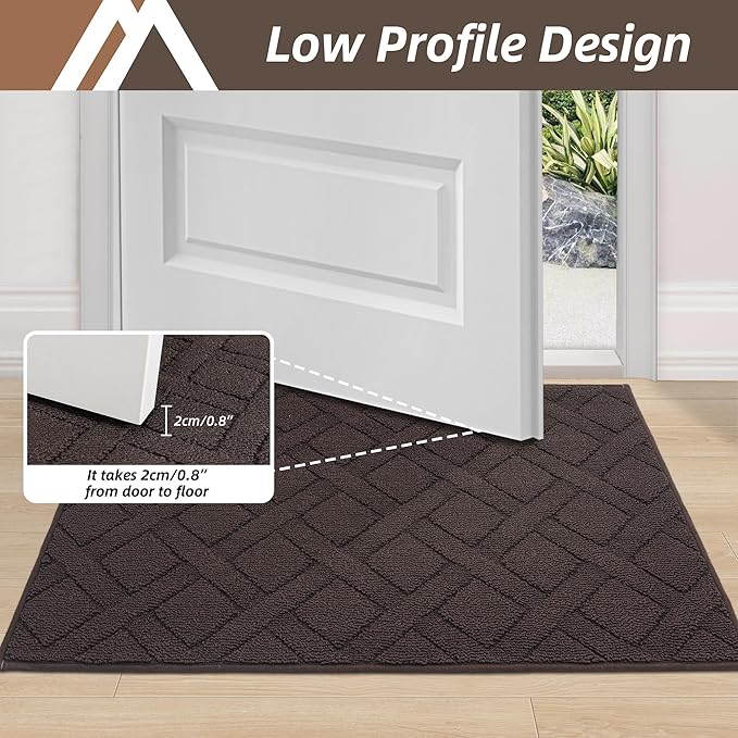 COSY HOMEER Door Mat Indoor Entrance, Non-Slip Absorbent Doormat for Front Door, Low-Profile Entryway Mat for Dirty Paws, Washable Dirt Trapper Mats (20"x32",Brown)