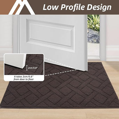 COSY HOMEER Door Mat Indoor Entrance, Non-Slip Absorbent Doormat for Front Door, Low-Profile Entryway Mat for Dirty Paws, Washable Dirt Trapper Mats (20"x32",Brown)