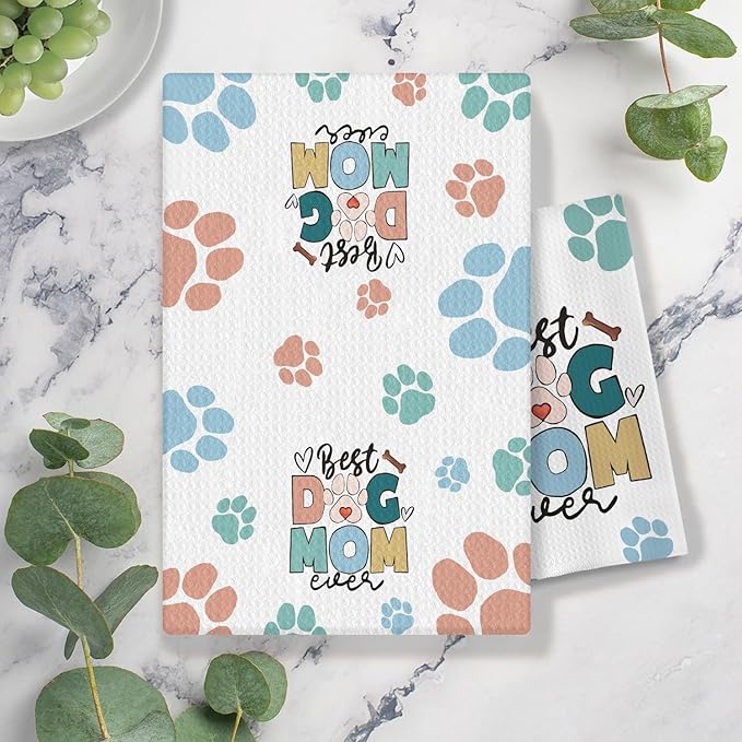 Dog Mom Gifts Kitchen Towels, Dog Lovers Owners Gifts for Women, Colorful Dogs Paws Hand Towels for Bathroom, 16x24 Inches
