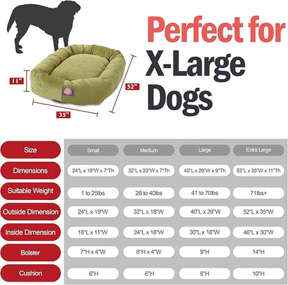 Majestic Pet 52 Inch Micro Velvet Calming Dog Bed Washable – Cozy Soft Round Dog Bed with Spine for Head Support - Fluffy Donut Puppy Mat 52x35x11 (inch) X- Large – Apple