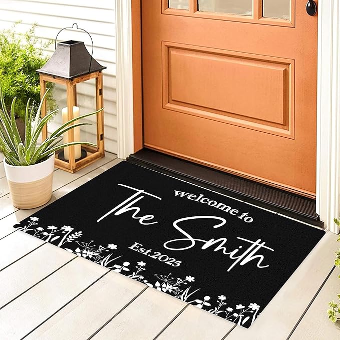 Custom Doormat with Family Name - Personalized Entryway Door Mat Front Door Mat for Outdoor Decor Entrance Mat Housewarming Gift with Anti-Slip Backing Design09