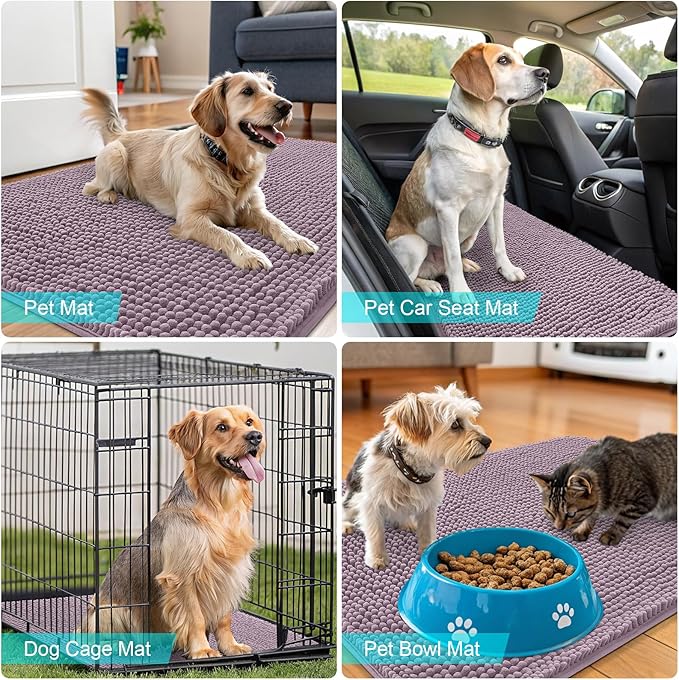 OLANLY Dog Door Mat for Muddy Paws 40x24, Absorbs Moisture and Dirt, Absorbent Non-Slip Washable Doormat, Quick Dry Chenille Mud Mat for Dogs, Entry Indoor Entryway Carpet for Inside Floor, Deep Plum