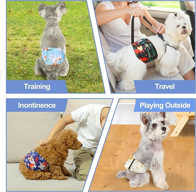 5 Pack Dog Diapers Male Reusable, Premium Belly Bands for Male Dogs, High Absorbing Pee Wraps for Doggie in Incontinence or Excitable Urination Flower XS