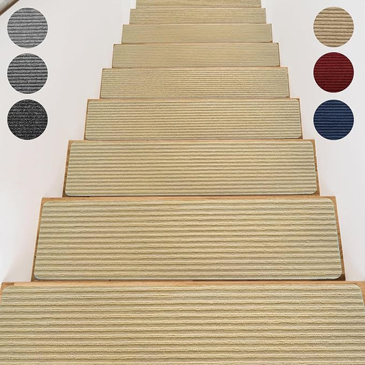 Stair Treads for Wooden Steps - Non Slip Stairs Carpet Tape Peel and Stick with Double Adhesive Tape Set of 15 Stripe- Beige