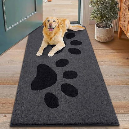 Smiry Dog Door Mat for Muddy Paws, Absorbs Moisture and Dirt, Low-Profile Entryway Mat with Non-Slip Backing, Entry Indoor Outdoor Doormat for Inside Floor (48x30 Inches, Black, Paw)