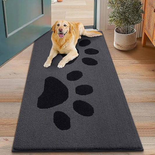 Smiry Dog Door Mat for Muddy Paws, Absorbs Moisture and Dirt, Low-Profile Entryway Mat with Non-Slip Backing, Entry Indoor Outdoor Doormat for Inside Floor (48x30 Inches, Black, Paw)