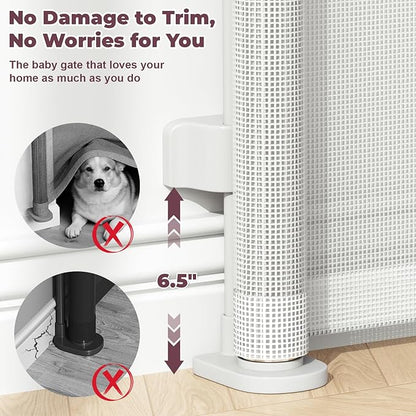 2Pack Retractable Baby Gates for Stairs, 58" Extra Wide Mesh Dog Gate for Doorways, Home Saftey Gate for Child Toddler Pet, Indoor and Outdoor Use, Easy Install, 34" Height, White