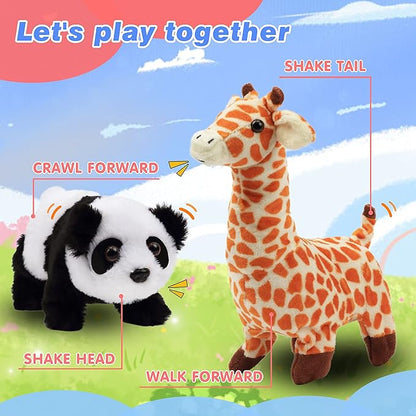 Hopearl Walking Giraffe Interactive Electronic Pet Plush Jirafa Toy with Sounds and Movements Animated Shaking Tail Gifts for Toddlers Birthday, Brown, 9''