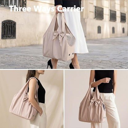 Dog Purse Carrier for Small Dogs, Soft Dog Tote Bag Carrier with 4 Large Pockets, No Collapse, Lightweight, Smart Zipper Lock, Comfortable Puppy Cats Rabbit Carrier for Travel,Outdoor(Beige)