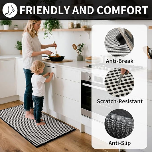 Long Kitchen Runner Rugs Kitchen Mat Non Slip Washable, Super Absorbent Soft Chenille Braided Kitchen Mats for Floor, Rubber Backing Kitchen Floor Sink Standing Mat, Easy Clean, Black 24"x71"