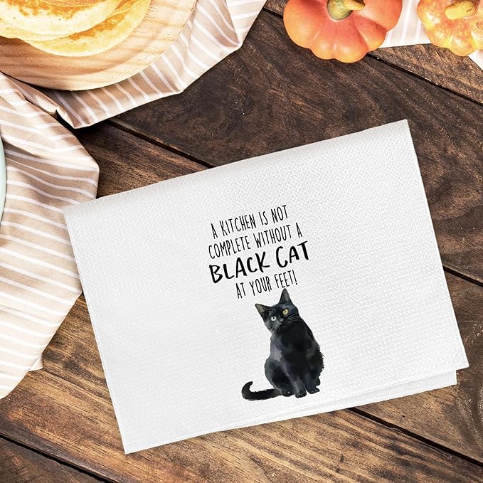 Funny Black Cat Kitchen Towels, Cat Lovers Gifts for Women, Funny Hand Towels for Bathroom Decor, A Kitchen is Not Complete Without A Blackcat Dishcloths Dish Towel forKitchen 16x24 Inches