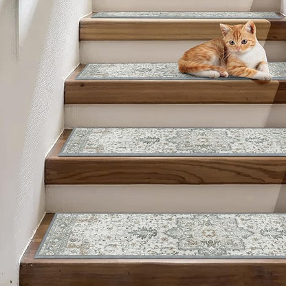 Non Slip Stair Treads for Wooden Steps 4PCS - 8"x30" Indoor Safety Carpet, Edging Mats with TPE Adhesive Backing, Pet and Elderly Friendly Stair Rugs (Taupe)