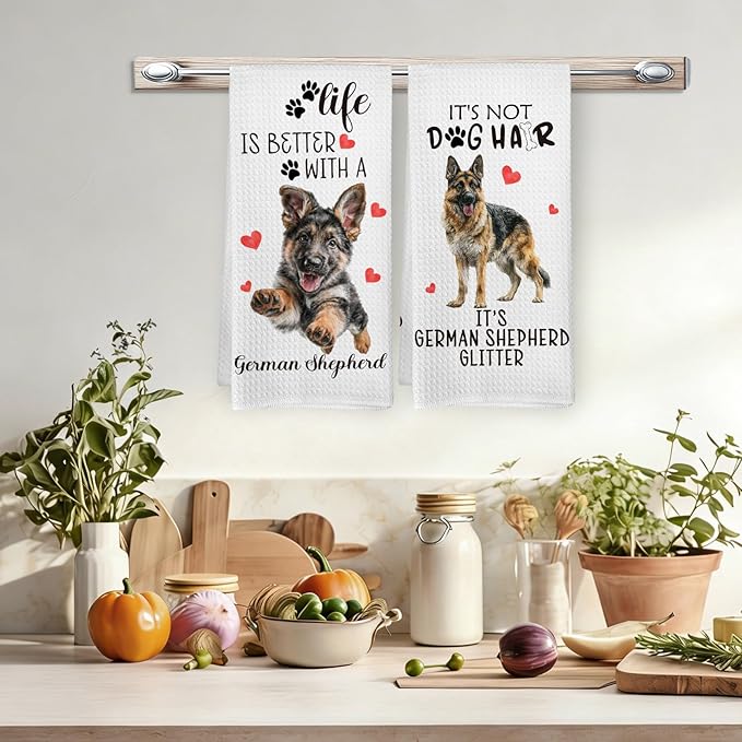 German Shepherd Gifts Kitchen Towels Set of 2, Funny Dog Hand Towels for Bathroom Kitchen Decor, German Shepherd Gifts for Women Dog Lovers, Gift forDog Mom Dishcloths Dish Towel 16X24 Inches
